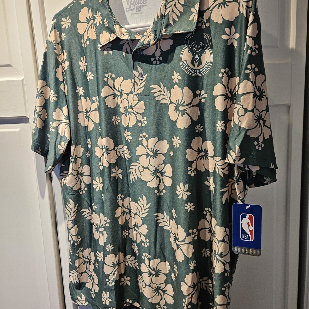 NBA Green and Cream Floral Polo Shirt